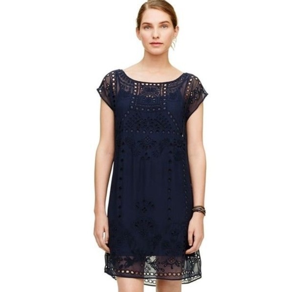 Club Monaco Navy Naoise Embroidered Dress - Picture 1 of 4
